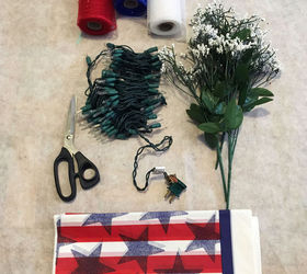 dollar store patriotic garland, crafts, lighting, seasonal holiday decor