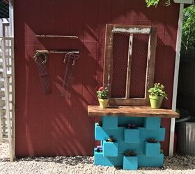 outdoor cinder block wet bar gardening station