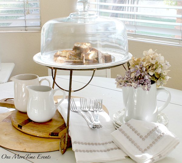 diy farmhouse cake stand table vignette, repurposing upcycling