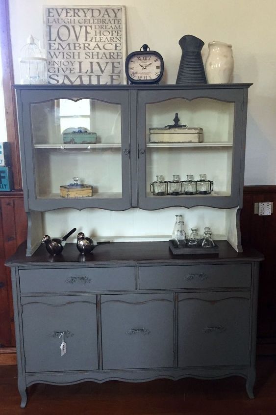 grey hutch makeover, painted furniture