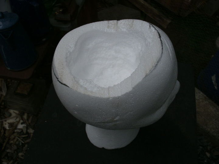 styrofoam heads garden pots cute and unique