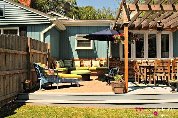 mud pit to built in bench, decks, outdoor furniture, outdoor living, painted furniture, patio
