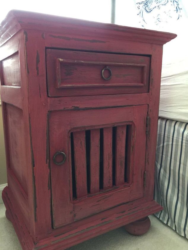 farmhouse nightstand makeover why red is dead and white is right, chalk paint, painted furniture, rustic furniture