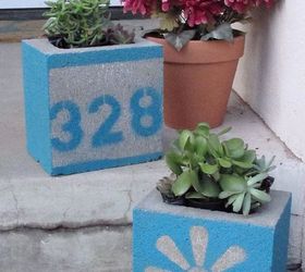 s 13 ideas for having the cutest front steps on the block, container gardening, outdoor living, porches, Turn concrete blocks into numbered planters