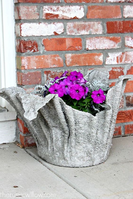s 13 ideas for having the cutest front steps on the block, container gardening, outdoor living, porches, Make concrete planters from dirty towels