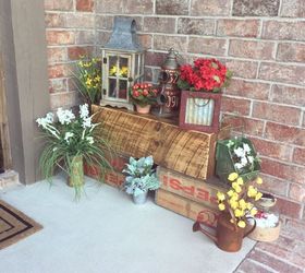 s 13 ideas for having the cutest front steps on the block, container gardening, outdoor living, porches, Stack antique crates into a floral display