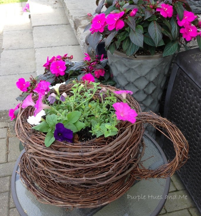 s 13 ideas for having the cutest front steps on the block, container gardening, outdoor living, porches, Twist grapevine wreaths into tea cup planters