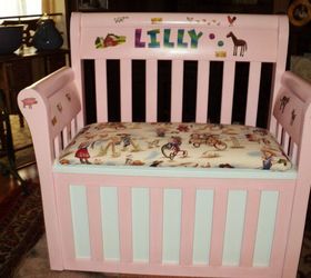 repurposed crib into toy box