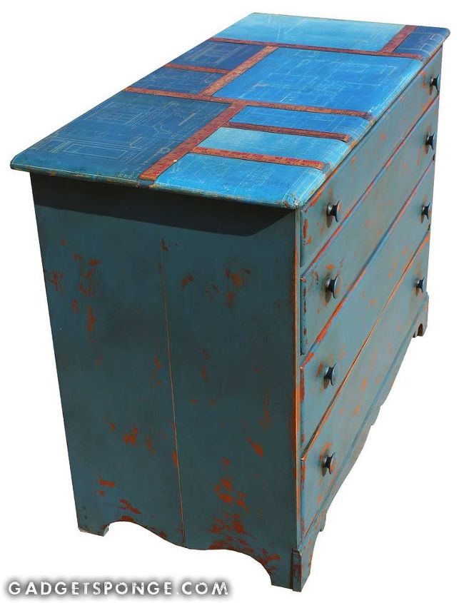 overhauled long drawer dresser with vintage yardsticks and original 19, painted furniture