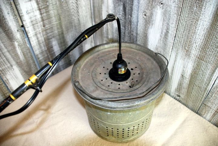 how to make a fishing pole light fixture , lighting, repurposing upcycling, This shows what it looks like with the electr