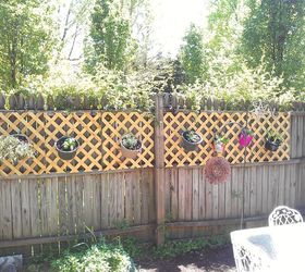 patio fence coverup, fences, patio, Lattice and potted herbs