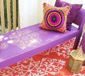 boho bench makeover, outdoor furniture, painted furniture, repurposing upcycling