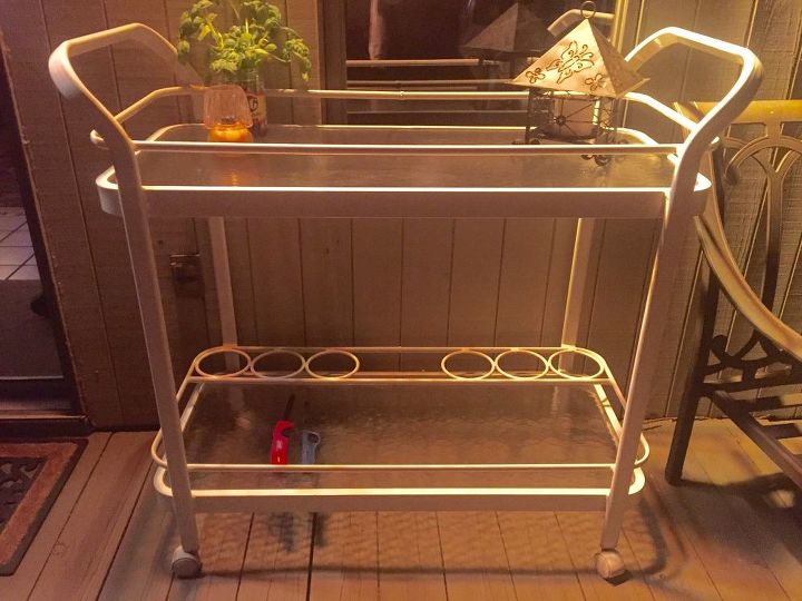 q outdoor cart what is the best way to paint it , White metal cart with glass tops
