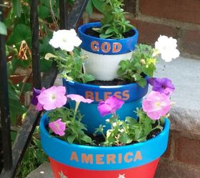 fun n easy stacked patriotic pots, crafts, gardening, patriotic decor ideas, seasonal holiday decor, White Red and Blue combine colors at will