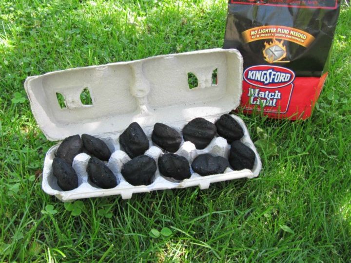 s 9 free fire starters for your summer bbqs, fireplaces mantels, outdoor living, repurposing upcycling, Fill an empty egg carton with charcoal pieces