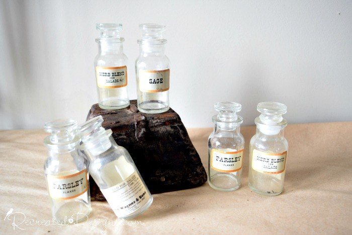 vasos de garrafa de especiarias vintage