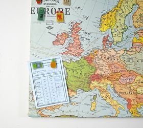 upcycled map magnetic board and travel themed pins, crafts, repurposing upcycling
