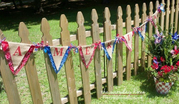 s 13 july 4th decorations that will blow your bbq guests away, crafts, outdoor living, seasonal holiday decor, String bandanas into a patriotic banner