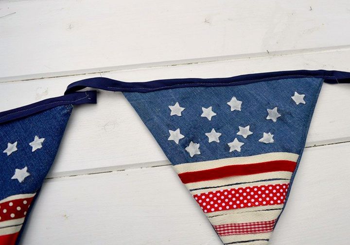s 13 july 4th decorations that will blow your bbq guests away, crafts, outdoor living, seasonal holiday decor, Cut up old jeans to make cute flag bunting
