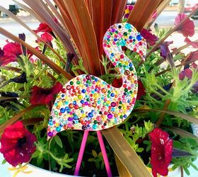 sparkly flamingo plant pokes, crafts, gardening