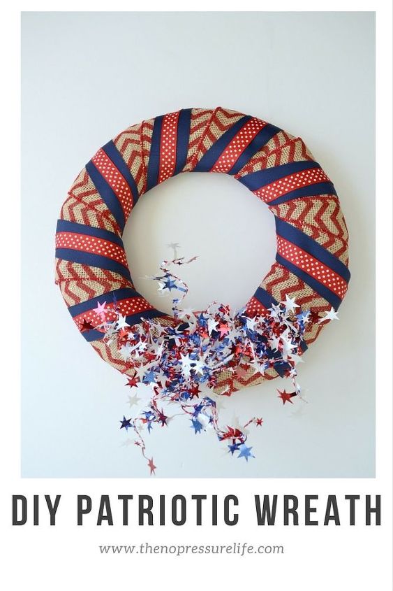 simple patriotic wreath in 15 minutes or less , crafts, patriotic decor ideas, seasonal holiday decor, wreaths, Star shaped wire garland adds sparkle