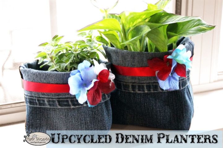 make some upcycled denim planters, container gardening, crafts, gardening, repurposing upcycling