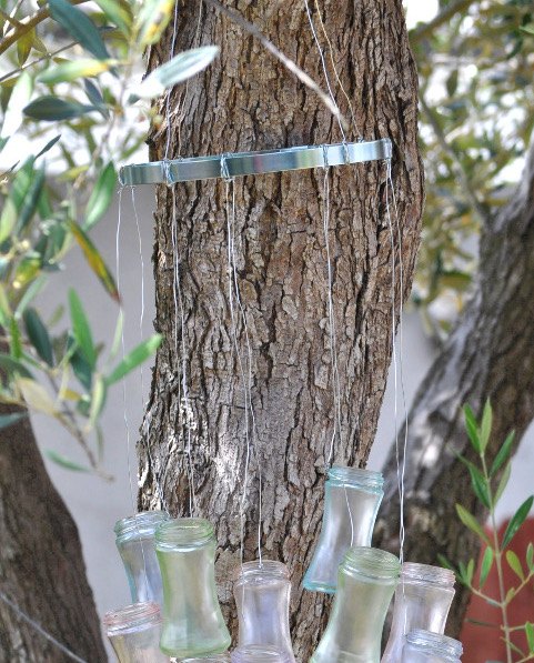 garrafa de especiarias reciclada para carrilho de vento e decorao