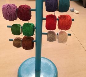 ikea hack paper towel holder turned into a crochet thread organizer
