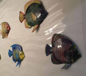 q how to hang decorative fish on porcelain tile wall, wall decor, Fish on tile wall