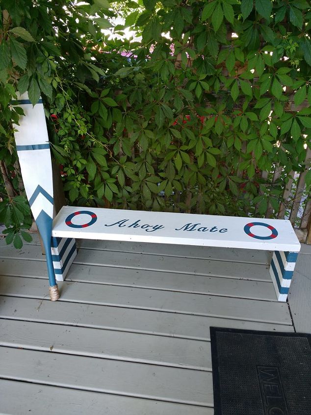 nautical bench for our cottage, outdoor furniture, painted furniture