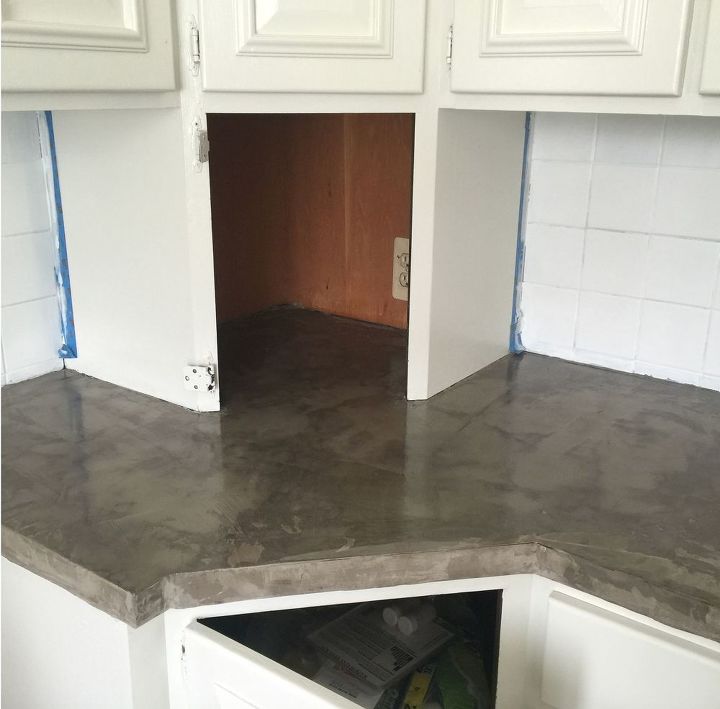 changing up an orange formica countertop with concrete, concrete masonry, countertops, kitchen design