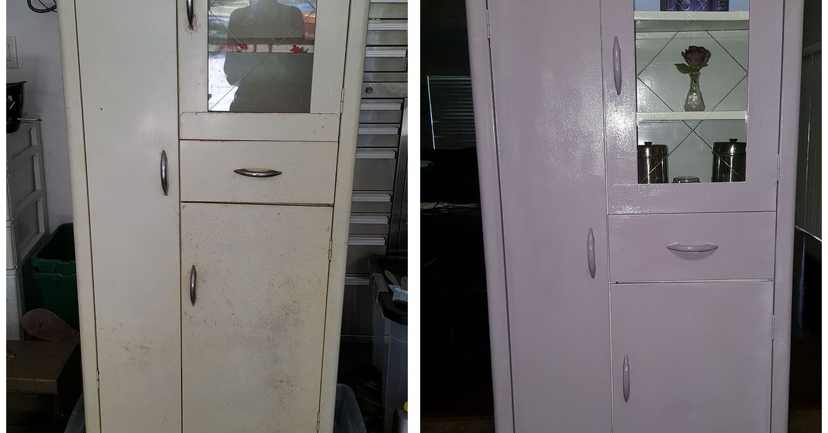 Vintage Metal Utility Pantry Cabinet Gets Madeover Hometalk