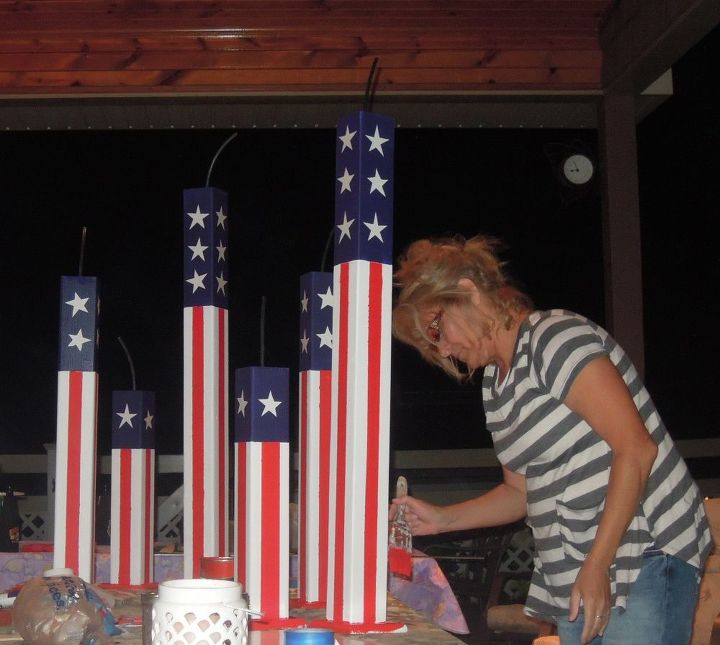 wood fire crackers we made for the front porch, crafts, patriotic decor ideas, seasonal holiday decor