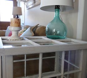 side table made from old windows, painted furniture