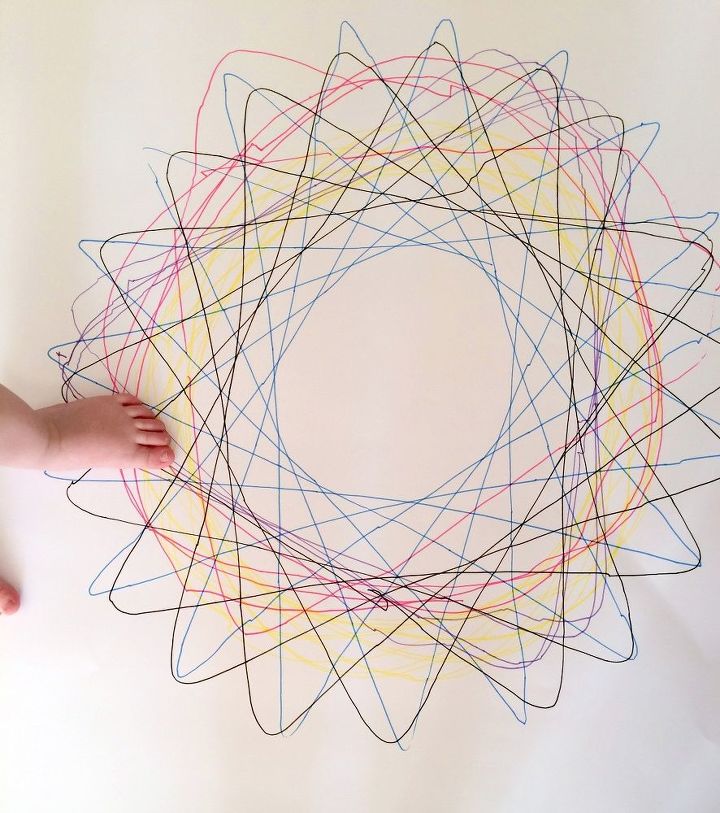 giant diy spirograph art, The baby tried to get in on the action