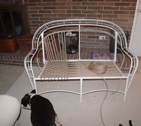 new life to inexpensive resin wicker chairs, Warp threads in seat done Adding woof