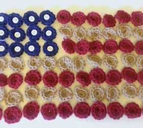 crocheted yoyo americana flag, crafts, patriotic decor ideas, seasonal holiday decor