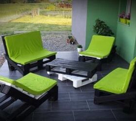 diy black pallet patio furniture ideas, painted furniture, pallet