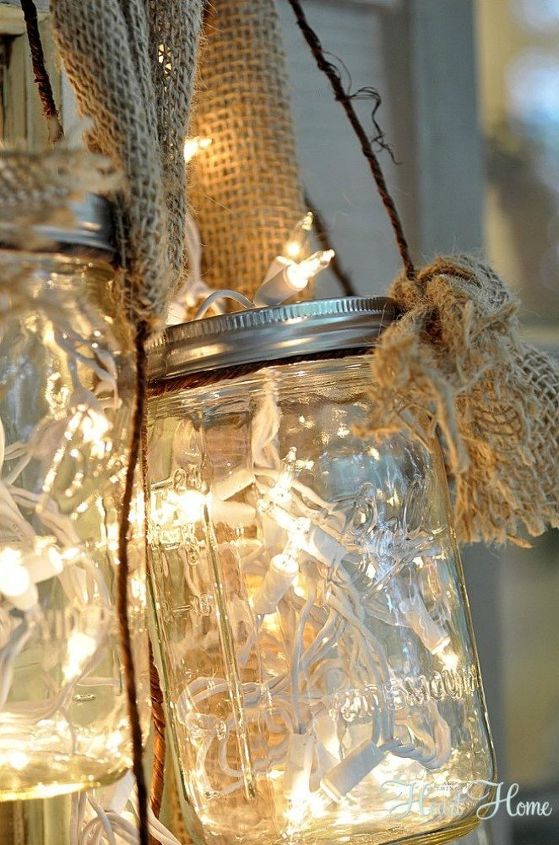 s 16 unexpected ways to use christmas lights this summer, christmas decorations, home decor, lighting, repurposing upcycling, Fill jars with lights as a rustic porch light