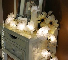 s 16 unexpected ways to use christmas lights this summer, christmas decorations, home decor, lighting, repurposing upcycling, Make floral light decor with coffee filters