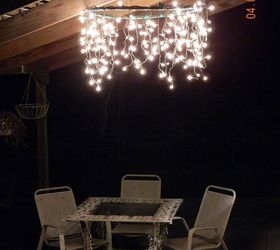 s 16 unexpected ways to use christmas lights this summer, christmas decorations, home decor, lighting, repurposing upcycling, Make a hula hoop chandelier for yard parties