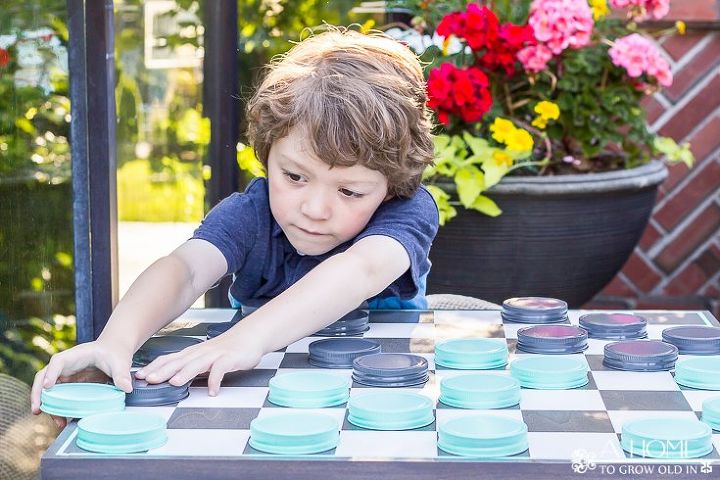 diy oversized checkerboard game, crafts, mason jars, outdoor living, painted furniture, repurposing upcycling