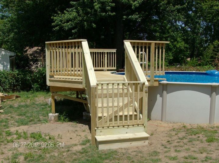 s wow 11 dreamy ideas for people who have backyard pools, outdoor living, pool designs, Add a simple deck for easier access