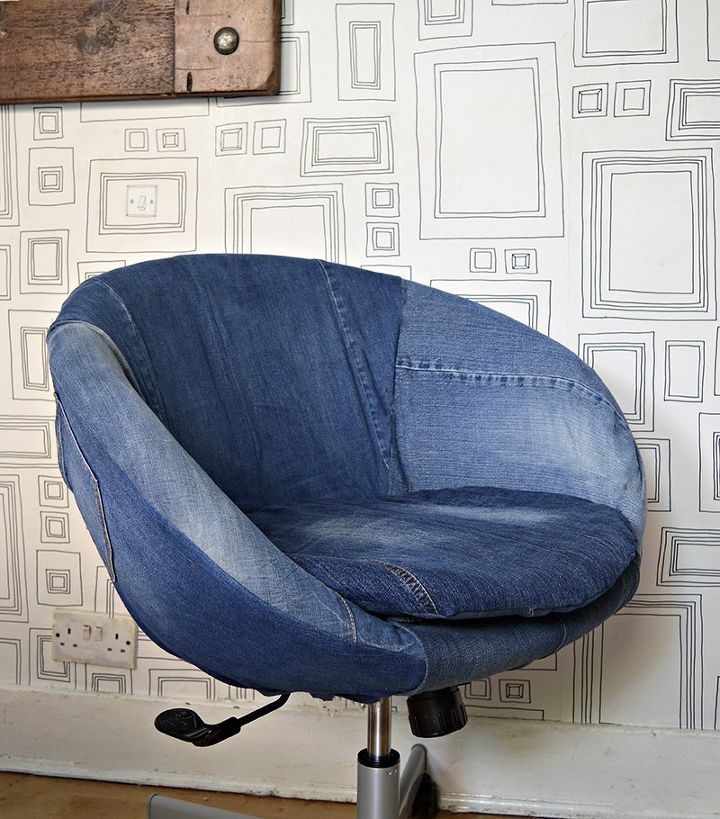 easy free chair upholster using your old jeans , home office, how to, repurposing upcycling, reupholstoring, reupholster