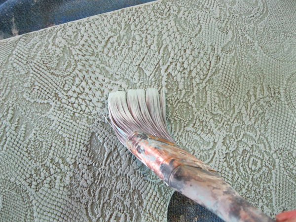 how to use lace with wood icing textura paste, Paint over the lace design