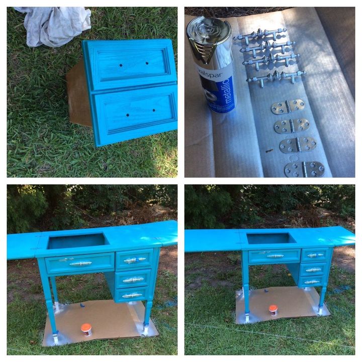 sewing table cooler copy diy, how to, outdoor furniture, painted furniture, Found more pics with metallic paint can