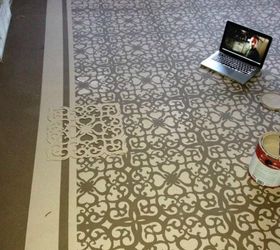 s here s how to totally transform your old floors on the cheap, flooring, how to, Lay an intricate stencil pattern on concrete