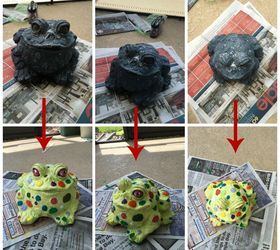 update old lawn ornaments with paint, crafts, outdoor living, painting, Before and after painting toad