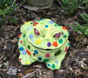 update old lawn ornaments with paint, crafts, outdoor living, painting, Whimsical new look of our plaster toad