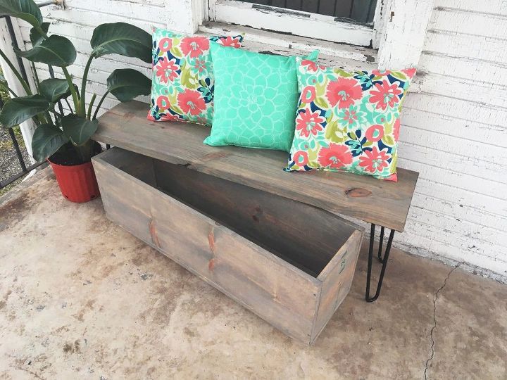 outdoor hairpin leg bench and storage, how to, outdoor furniture, rustic furniture, storage ideas, woodworking projects